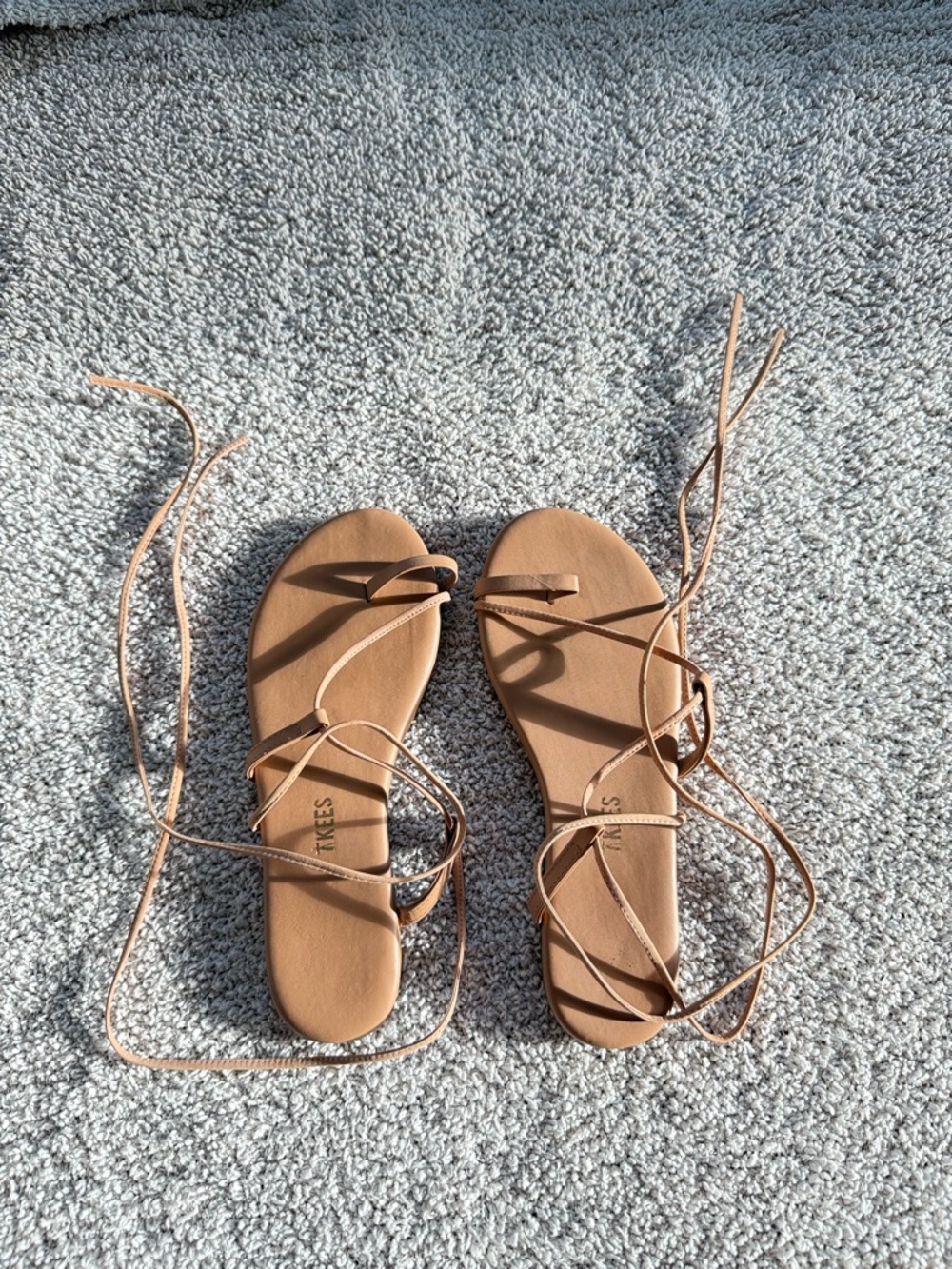 TKEES Tan Lace-Up Minimalist Flat Sandals